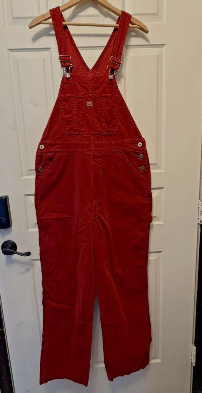 Unionbay Jeans Red Overalls Womens Medium Vintage Y2K Cotton Wide Leg Bib HTF